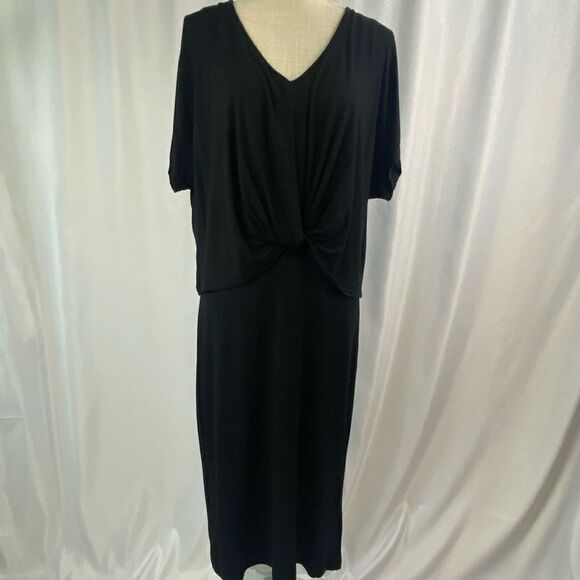 NWT Bobeau Black Dress Dolman Sleeves Tie Front Layered Knit Woman’s Sz Medium N - Picture 2 of 14